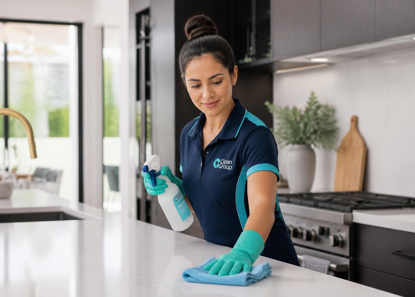 Cleaning professional deep cleaning a kitchen surface